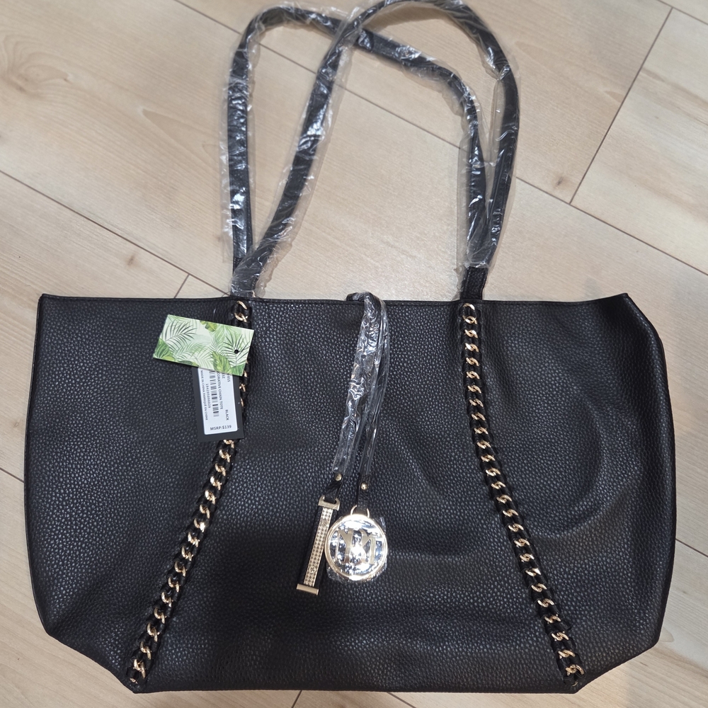 Badgley Mischka Tote Bag with Gold Chain Accents